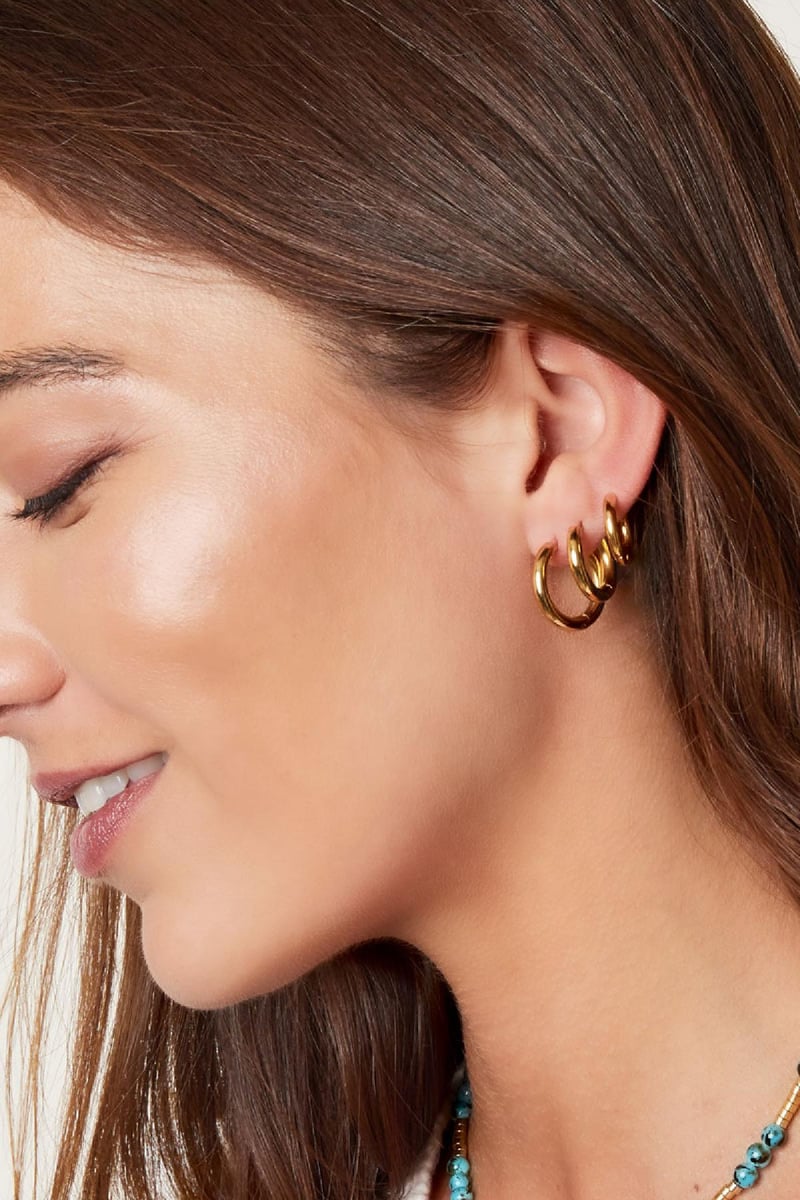 Creoles set 3 hoop earrings Gold Color Stainless Steel