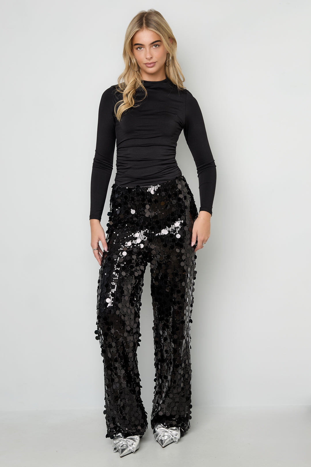 Polyester fiber (polyester) Straight pants Sequins Elegant All Fit  Clothes