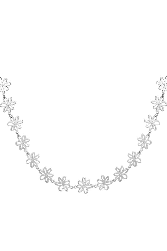 Flower Party Necklace - Silver Color color