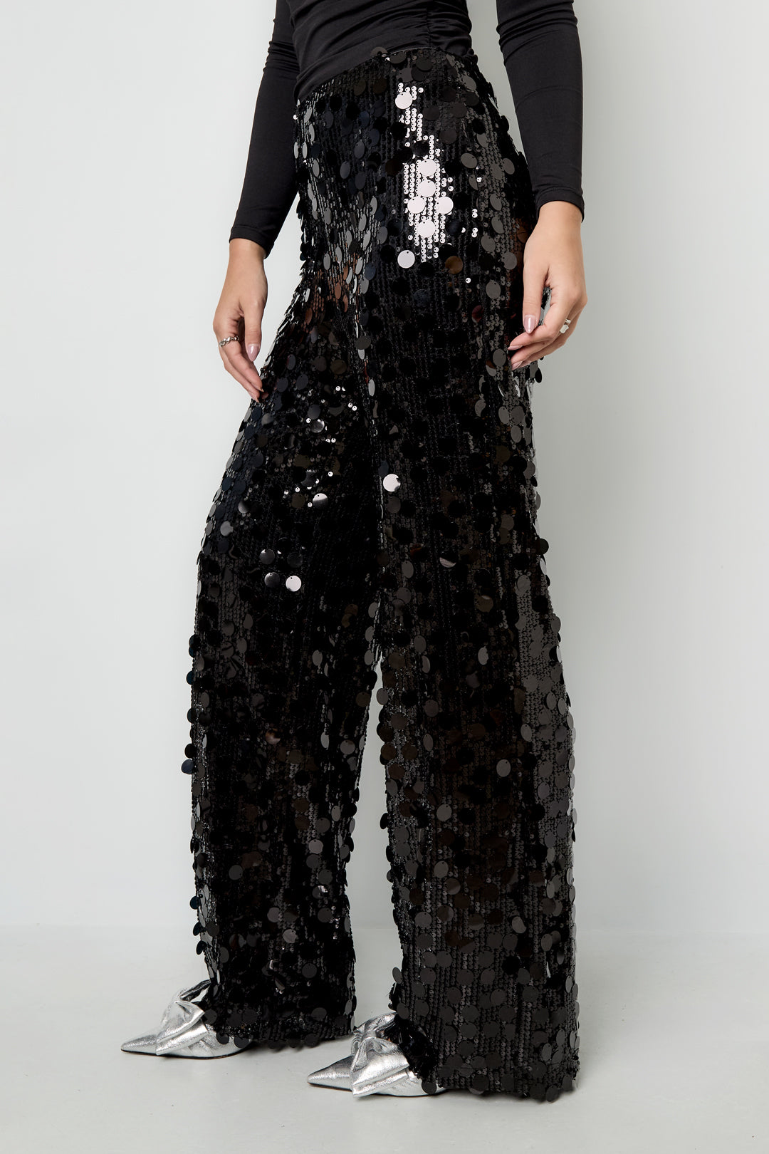 Polyester fiber (polyester) Straight pants Sequins Elegant All Fit  Clothes