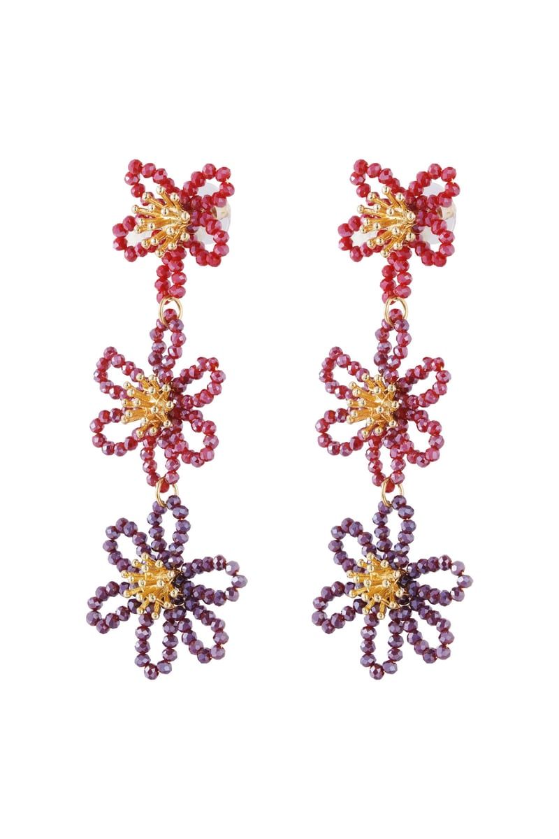 Flower party statement earrings - orange/purple