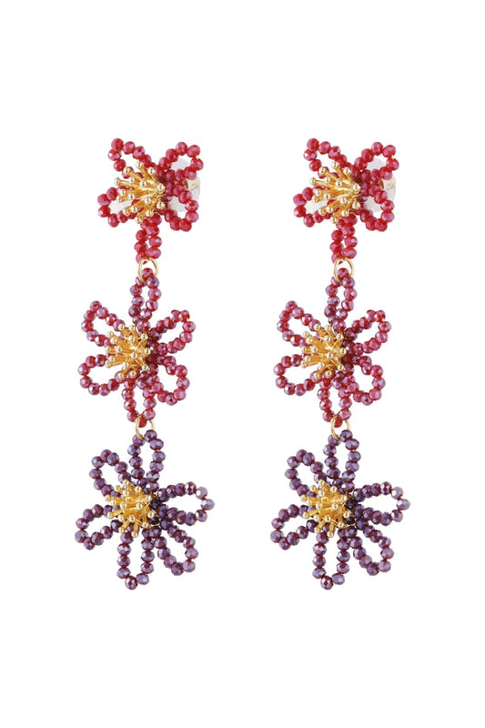 Flower party statement earrings - orange/purple