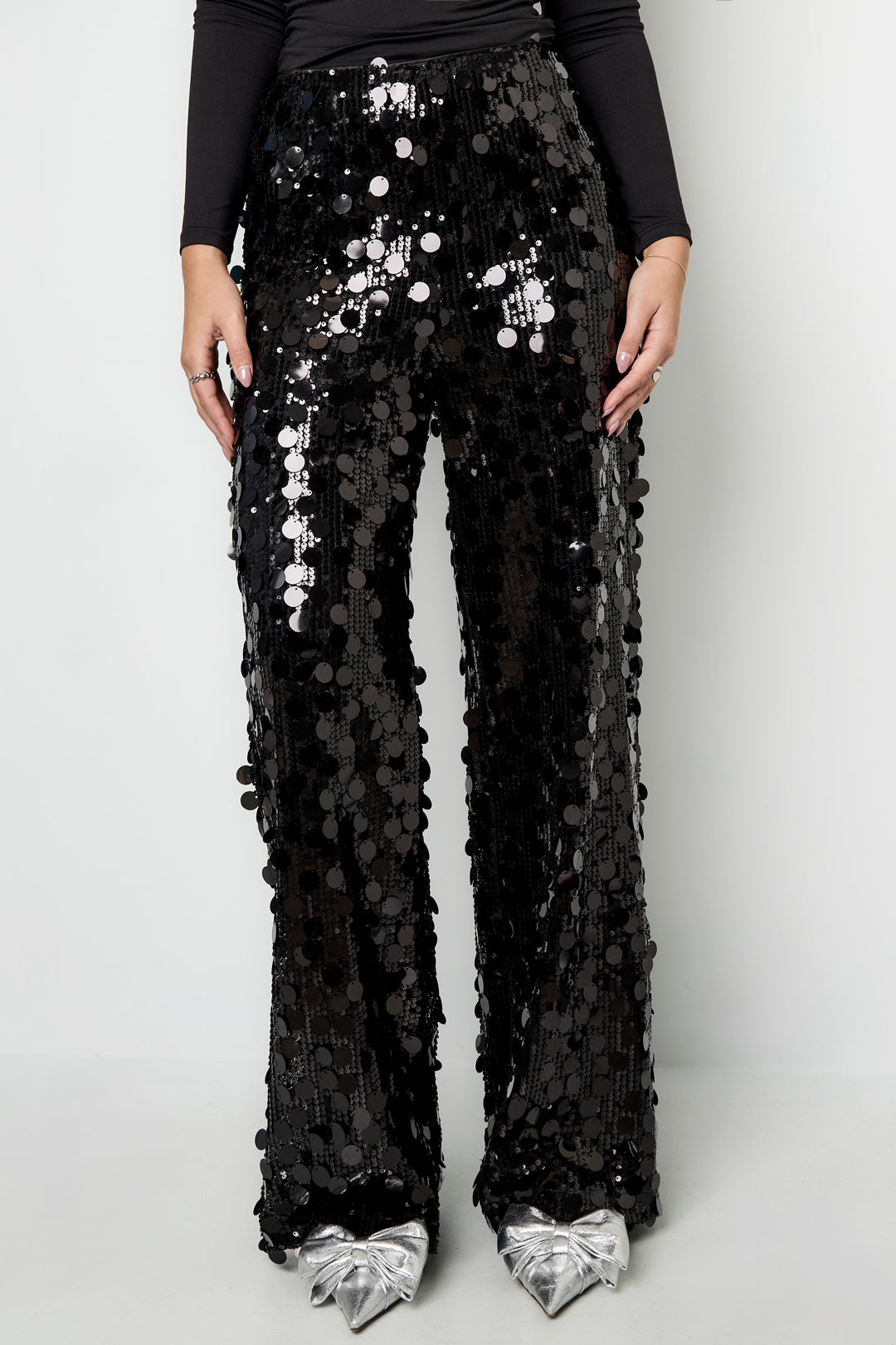 Polyester fiber (polyester) Straight pants Sequins Elegant All Fit  Clothes