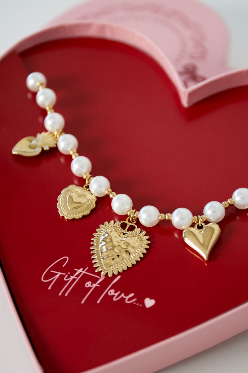 gift of love stainless steel pearl hearts necklace